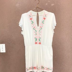 White Floral Embroidered Romper